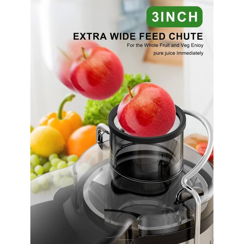Juicer Machine, 500W Juicer with 3" Wide Mouth for Whole Fruits and Veg, Centrifugal Juice